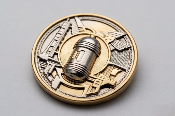 Close-up of deeply sculpted 3D relief on a challenge coin