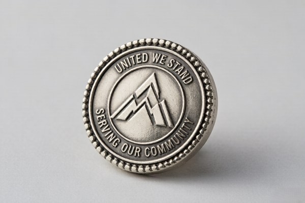 Challenge coin with a decorative bezel edge and ornate rim