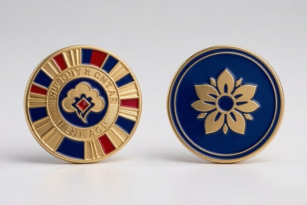 Soft enamel vs hard enamel challenge coins side by side showing the textured and smooth finishes