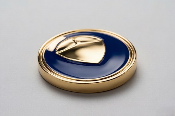 Close-up of a smooth polished hard enamel challenge coin surface flush with the metal