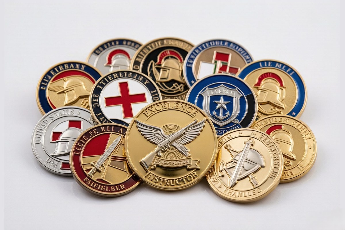 Collection of custom challenge coins